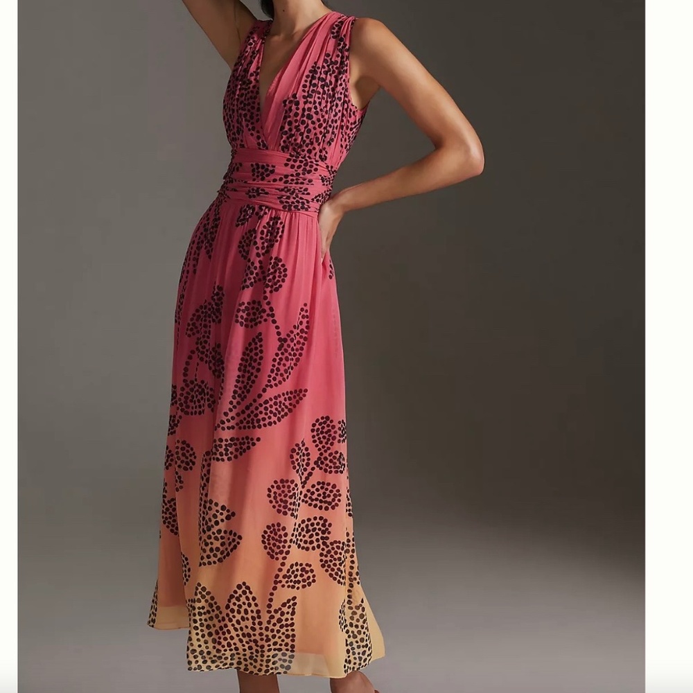 COPY - NEW Verb by Pallavi Singhee Anthropologie V-Neck Ombre Maxi Dress Pink B…